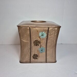 Vtg India Ink Tissue Box Cover Fresh Fields Acrylic MCM Bohemian Dried Flowers